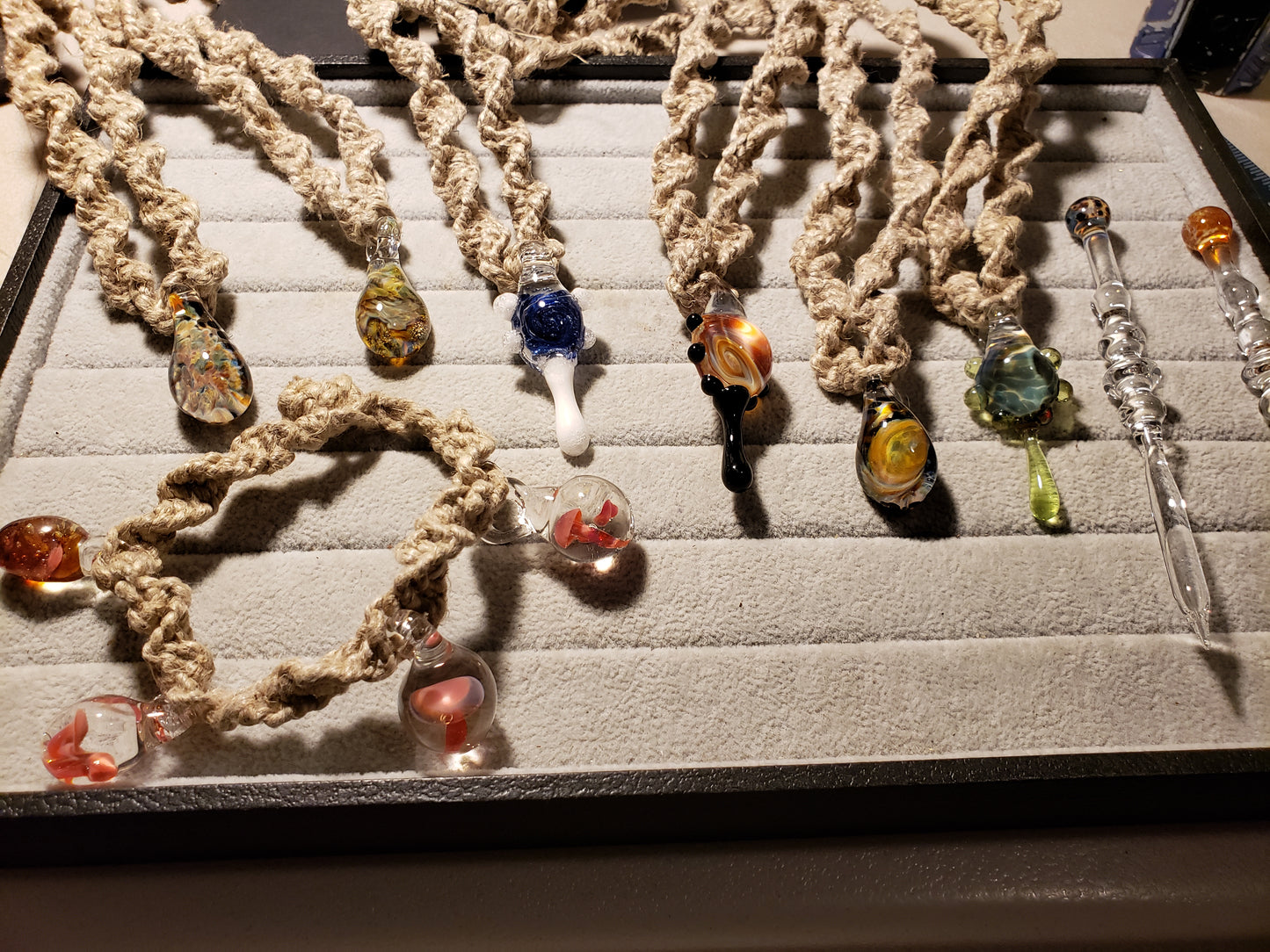 Hand-woven Hemp Necklace with Orange & Black Pendant