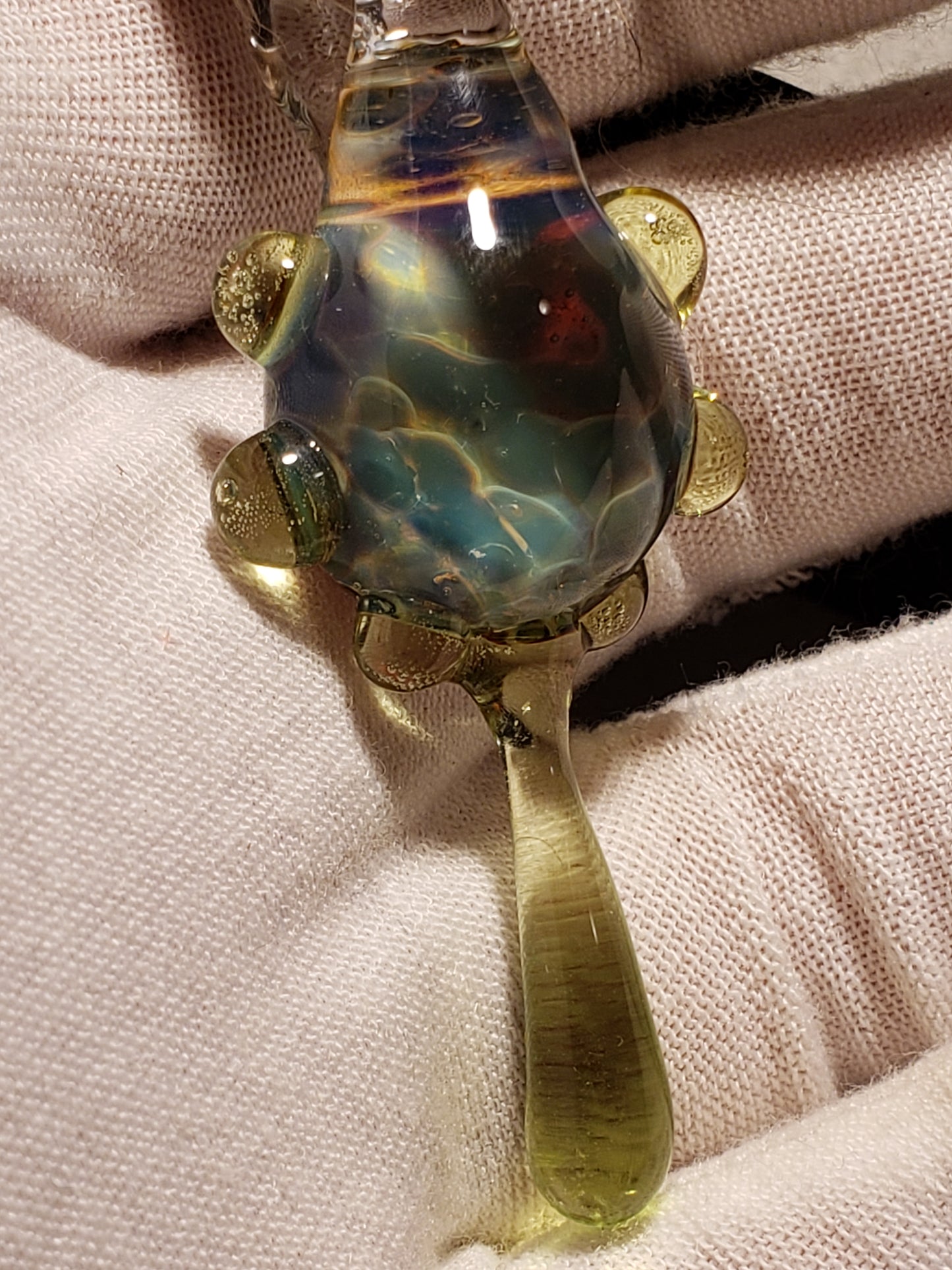 Hand-woven Hemp Necklace with Green & Blue Pendant