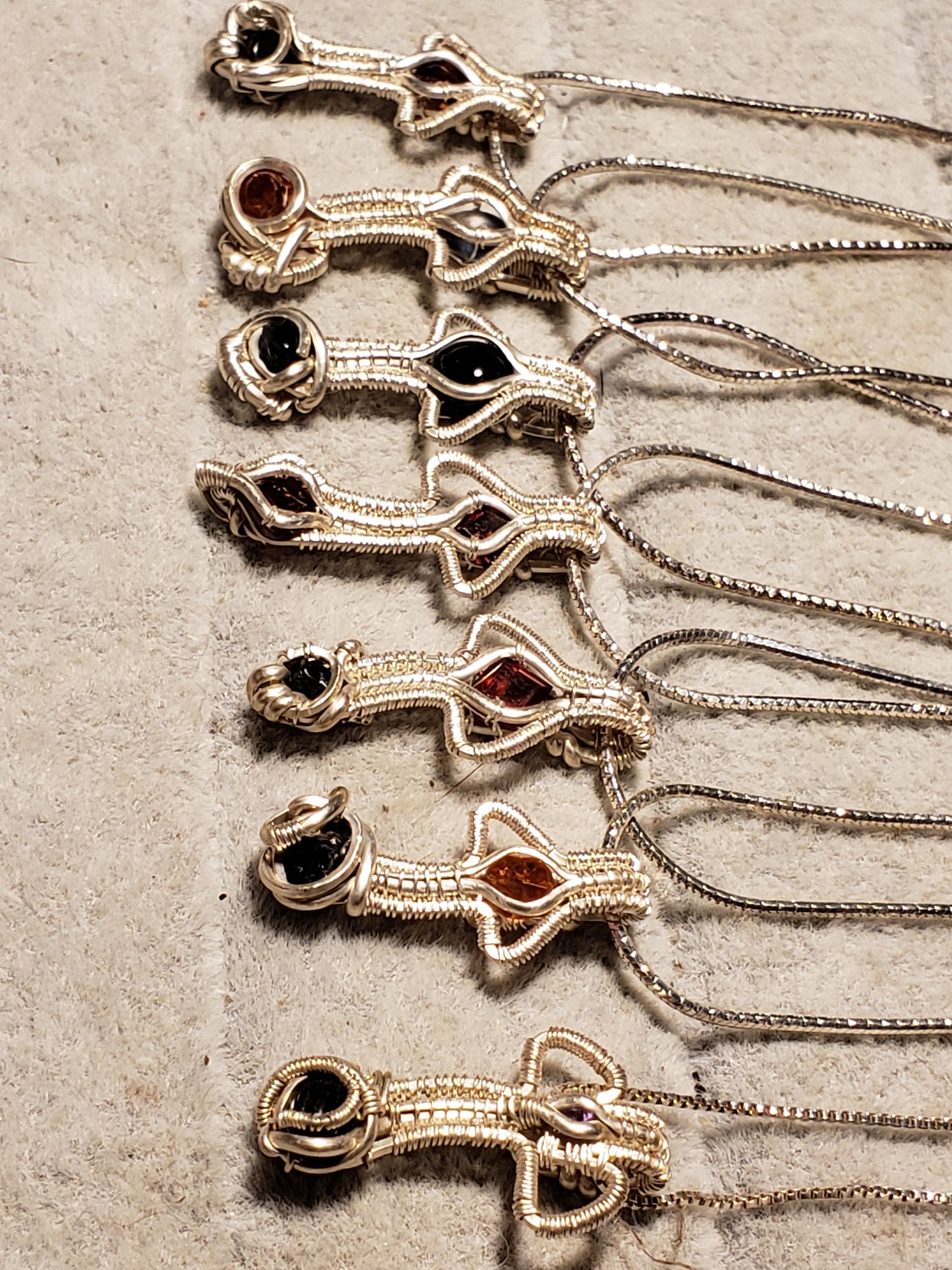 Silver Wire-Wrapped Mushroom Pendant with .925 Sterling Chain - Red / Black