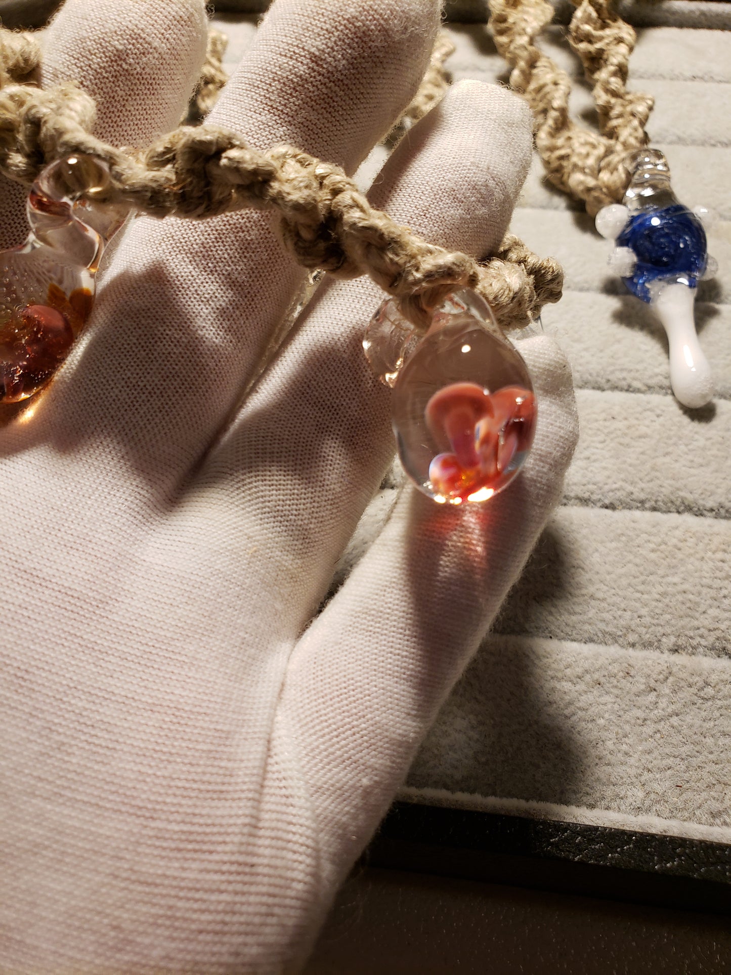 Hand-woven hemp Pink Mushroom Bead Bracelet