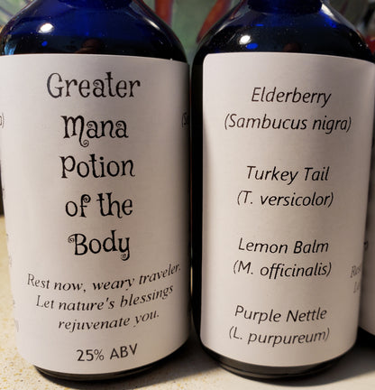 Greater Mana Potion of the Body Mushroom Tincture, 2 oz. * Turkey Tail, Elderberry, Lemon Balm, Purple Nettle