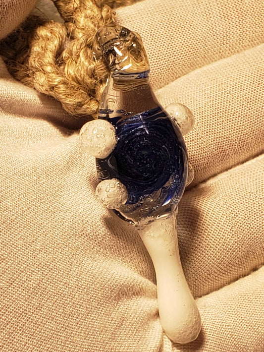 Hand-woven Hemp Necklace with Blue & White Pendant