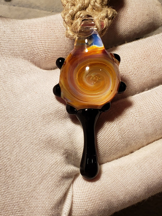 Hand-woven Hemp Necklace with Orange & Black Pendant