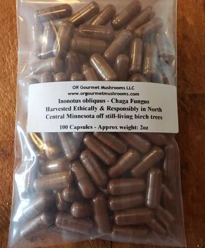 100 Chaga Capsules (2oz) Vegan, Organic Mushroom Supplement